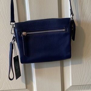 Vince Camuto Navy Pebbled Leather Crossbody with Wristlet Strap